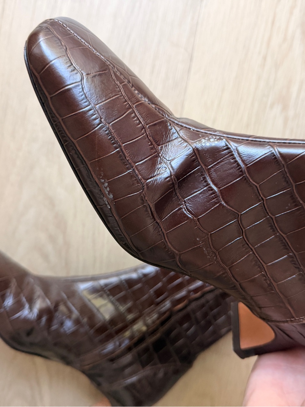 Rouje Paris Doria Boots - Croc-Embossed Brown Leather Ankle Boots 37 - Picture 8 of 8